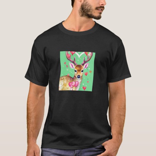Valentine's Day Love Heart Cute Deer Girlfriend Fi Tシャツ (正面)