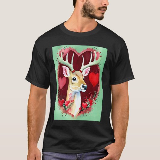 Valentine's Day Love Heart Cute Deer Girlfriend Fi Tシャツ (正面)