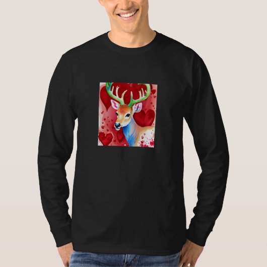 Valentine's Day Love Heart Cute Deer Girlfriend Fi Tシャツ (正面)