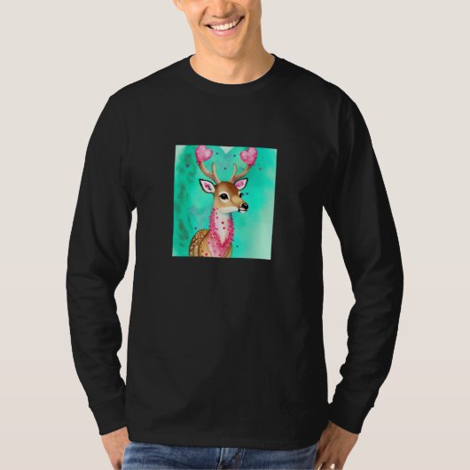 Valentine's Day Love Heart Cute Deer Girlfriend Fi Tシャツ (正面)