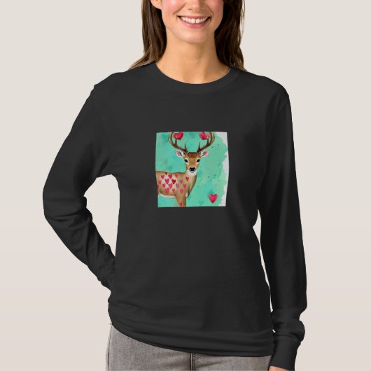 Valentine's Day Love Heart Cute Deer Girlfriend Fi Tシャツ (正面)