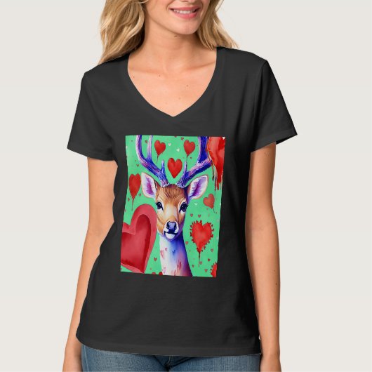 Valentine's Day Love Heart Cute Deer Girlfriend Fi Tシャツ (正面)