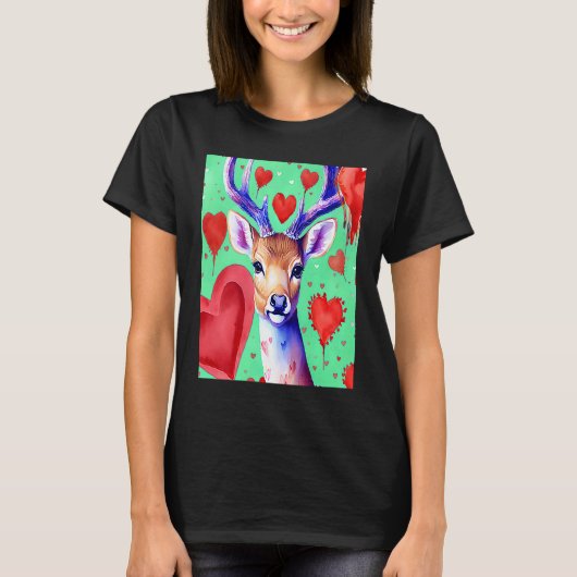 Valentine's Day Love Heart Cute Deer Girlfriend Fi Tシャツ (正面)