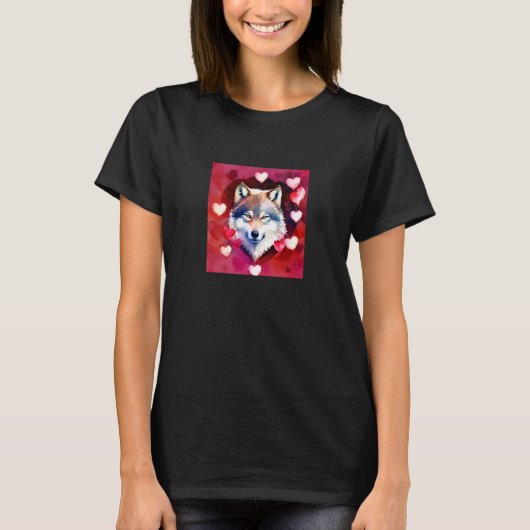 Valentine's Day Love Heart Cute Wolf Girlfriend Fi Tシャツ (正面)