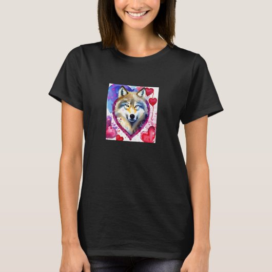 Valentine's Day Love Heart Cute Wolf Girlfriend Fi Tシャツ (正面)