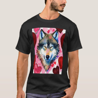 Valentine's Day Love Heart Cute Wolf Girlfriend Fi Tシャツ