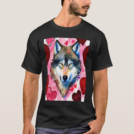 Valentine's Day Love Heart Cute Wolf Girlfriend Fi Tシャツ (正面)