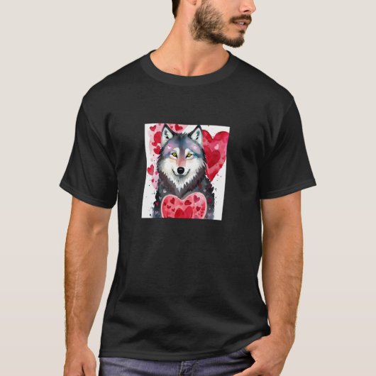 Valentine's Day Love Heart Cute Wolf Girlfriend Fi Tシャツ (正面)