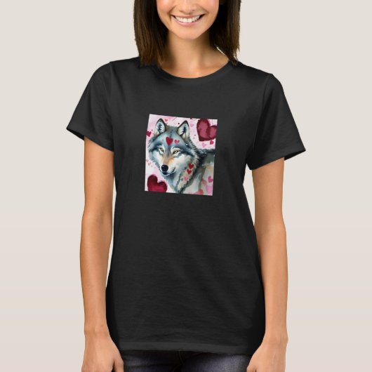 Valentine's Day Love Heart Cute Wolf Girlfriend Fi Tシャツ (正面)