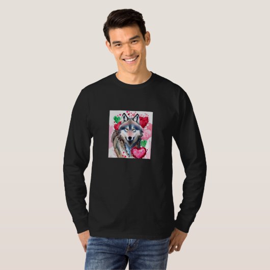 Valentine's Day Love Heart Cute Wolf Girlfriend Fi Tシャツ (正面フル)