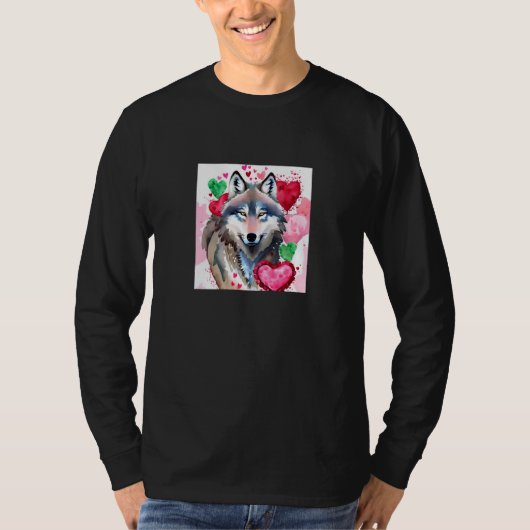 Valentine's Day Love Heart Cute Wolf Girlfriend Fi Tシャツ (正面)