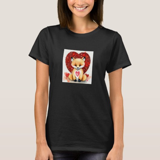 Valentine's Day Love Heart Fox Teddy Girlfriend Fi Tシャツ (正面)