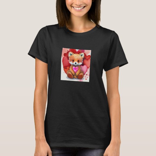 Valentine's Day Love Heart Fox Teddy Girlfriend Fi Tシャツ (正面)