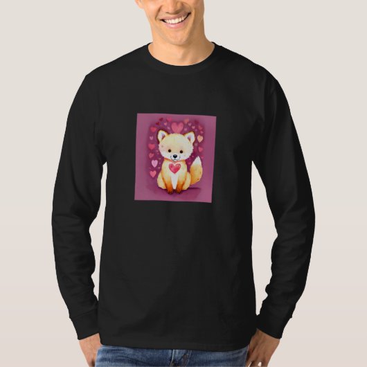 Valentine's Day Love Heart Fox Teddy Girlfriend Fi Tシャツ (正面)