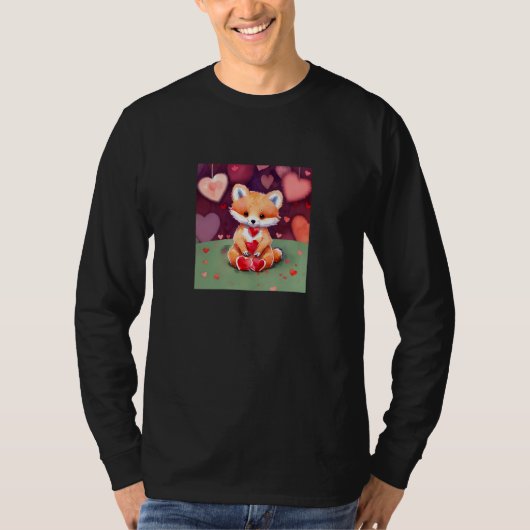 Valentine's Day Love Heart Fox Teddy Girlfriend Fi Tシャツ (正面)