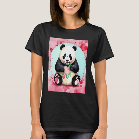 Valentine's Day Love Heart Panda Girlfriend Fiancé Tシャツ (正面)