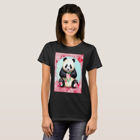 Valentine's Day Love Heart Panda Girlfriend Fiancé Tシャツ (正面フル)