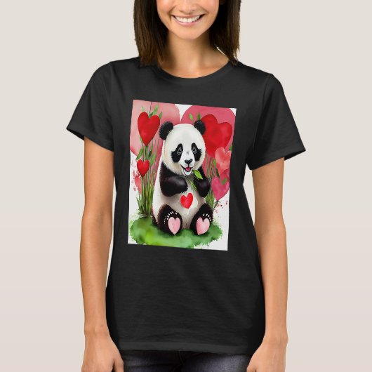 Valentine's Day Love Heart Panda Girlfriend Fiancé Tシャツ (正面)