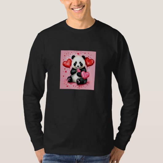Valentine's Day Love Heart Panda Girlfriend Fiancé Tシャツ (正面)