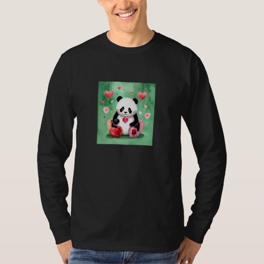 Valentine's Day Love Heart Panda Girlfriend Fiancé Tシャツ (正面)