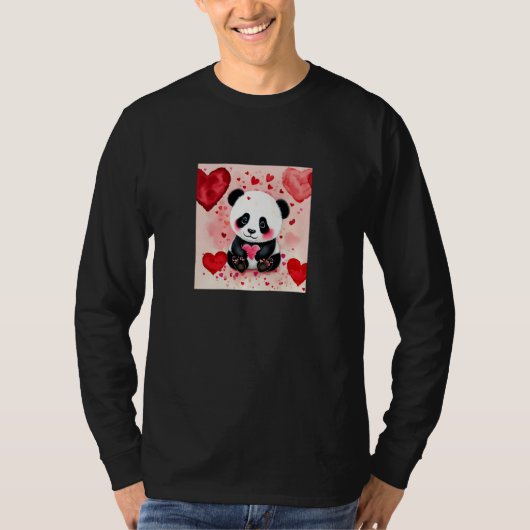 Valentine's Day Love Heart Panda Girlfriend Fiancé Tシャツ (正面)