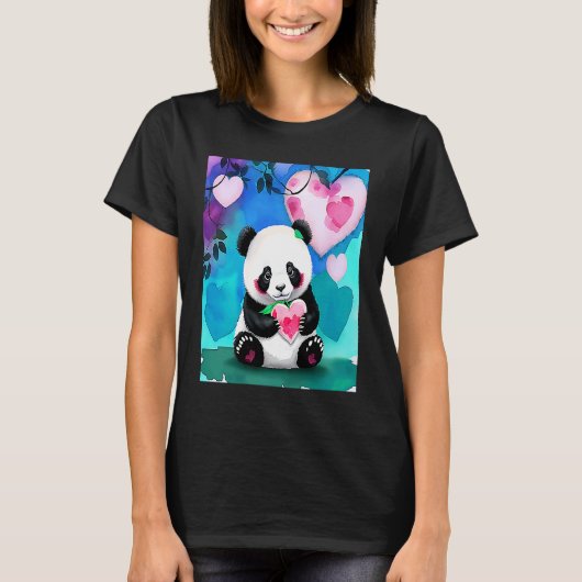 Valentine's Day Love Heart Panda Girlfriend Fiancé Tシャツ (正面)