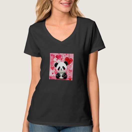 Valentine's Day Love Heart Panda Girlfriend Fiancé Tシャツ (正面)