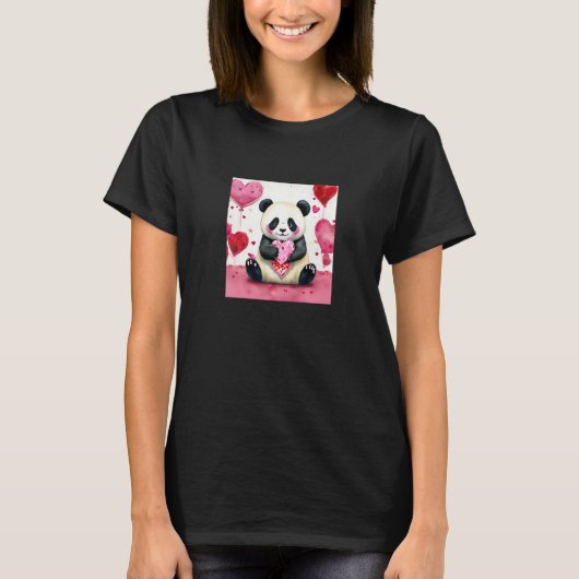 Valentine's Day Love Heart Panda Girlfriend Fiancé Tシャツ (正面)