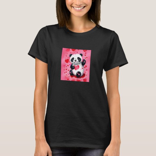 Valentine's Day Love Heart Panda Girlfriend Fiancé Tシャツ (正面)