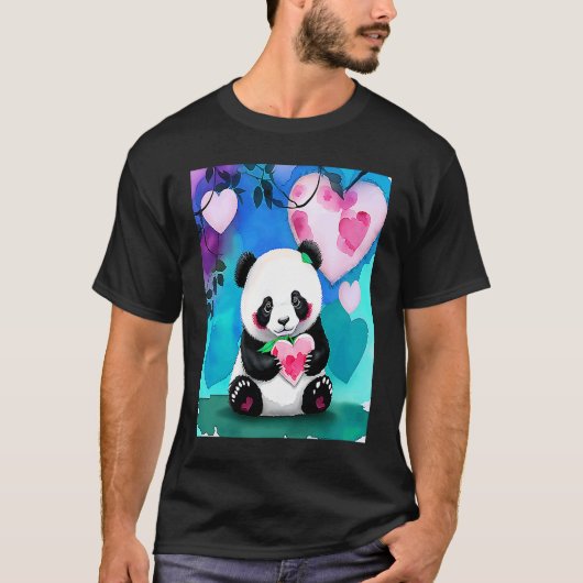 Valentine's Day Love Heart Panda Girlfriend Fiancé Tシャツ (正面)