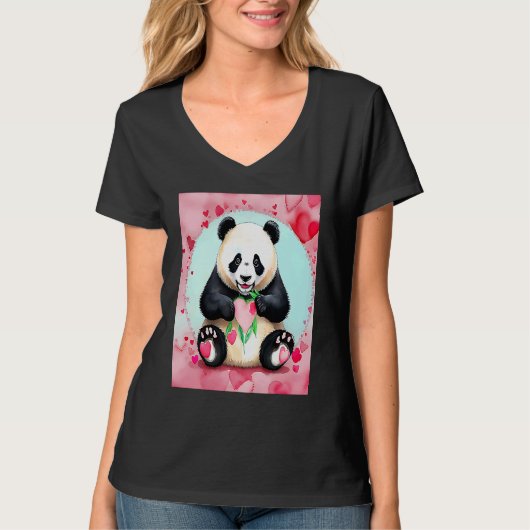Valentine's Day Love Heart Panda Girlfriend Fiancé Tシャツ (正面)