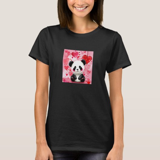 Valentine's Day Love Heart Panda Girlfriend Fiancé Tシャツ (正面)