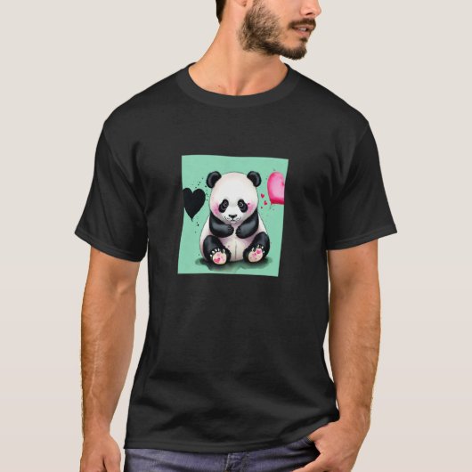 Valentine's Day Love Heart Panda Girlfriend Fiancé Tシャツ (正面)
