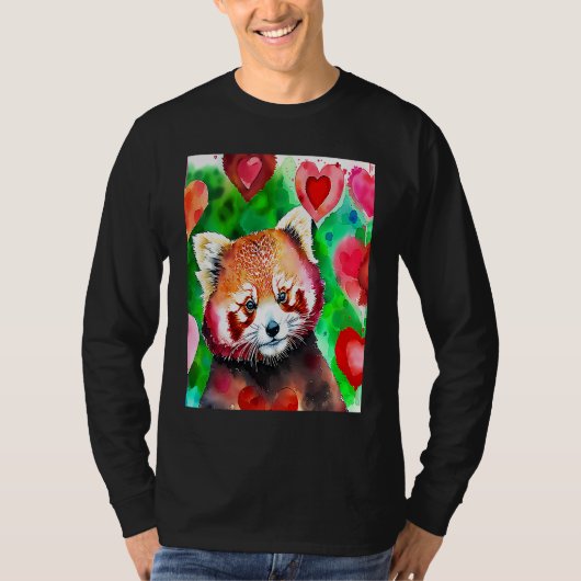 Valentine's Day Love Heart Red Panda Girlfriend Fi Tシャツ (正面)
