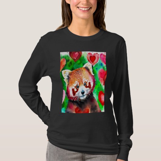 Valentine's Day Love Heart Red Panda Girlfriend Fi Tシャツ (正面)