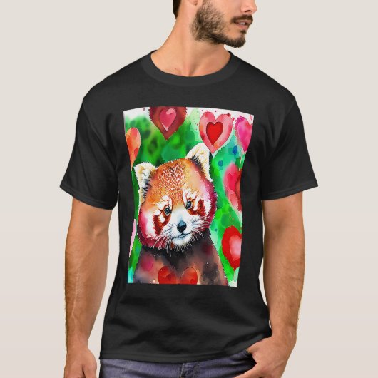 Valentine's Day Love Heart Red Panda Girlfriend Fi Tシャツ (正面)