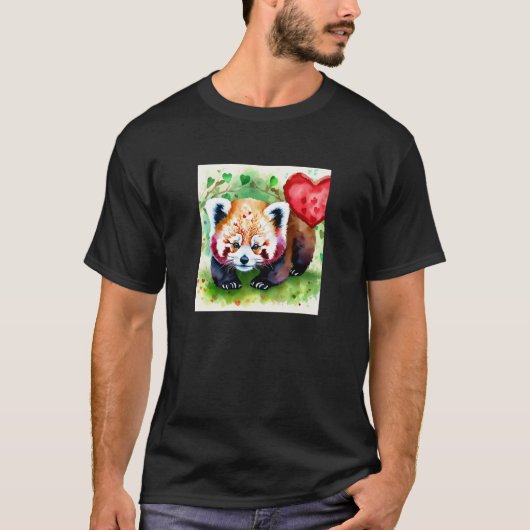 Valentine's Day Love Heart Red Panda Girlfriend Fi Tシャツ (正面)