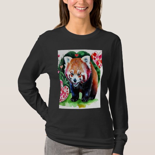 Valentine's Day Love Heart Red Panda Girlfriend Fi Tシャツ (正面)