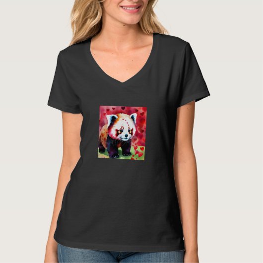 Valentine's Day Love Heart Red Panda Girlfriend Fi Tシャツ (正面)
