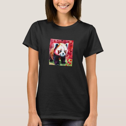 Valentine's Day Love Heart Red Panda Girlfriend Fi Tシャツ (正面)