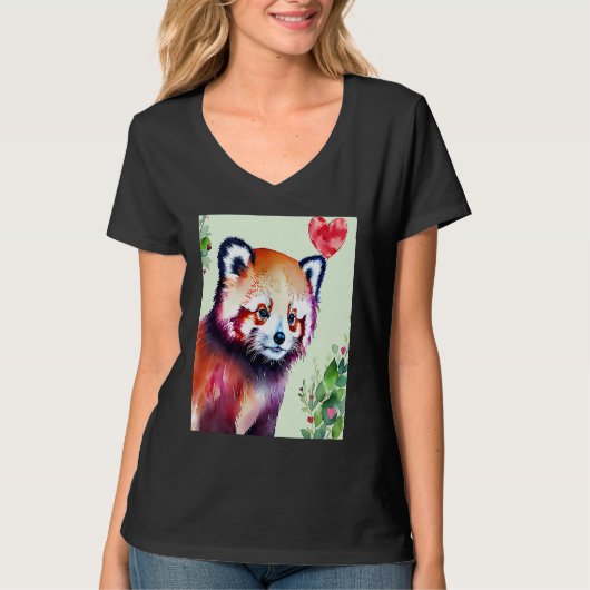 Valentine's Day Love Heart Red Panda Girlfriend Fi Tシャツ (正面)