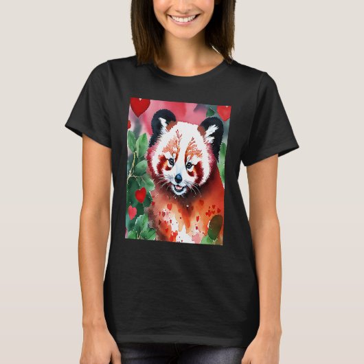 Valentine's Day Love Heart Red Panda Girlfriend Fi Tシャツ (正面)