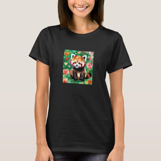 Valentine's Day Love Heart Red Panda Girlfriend Fi Tシャツ (正面)