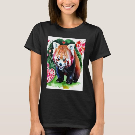 Valentine's Day Love Heart Red Panda Girlfriend Fi Tシャツ (正面)