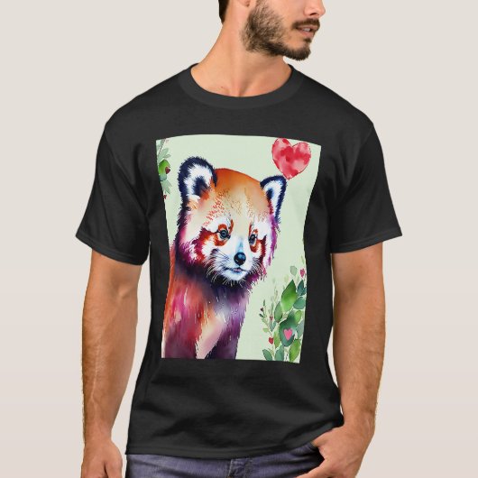 Valentine's Day Love Heart Red Panda Girlfriend Fi Tシャツ (正面)