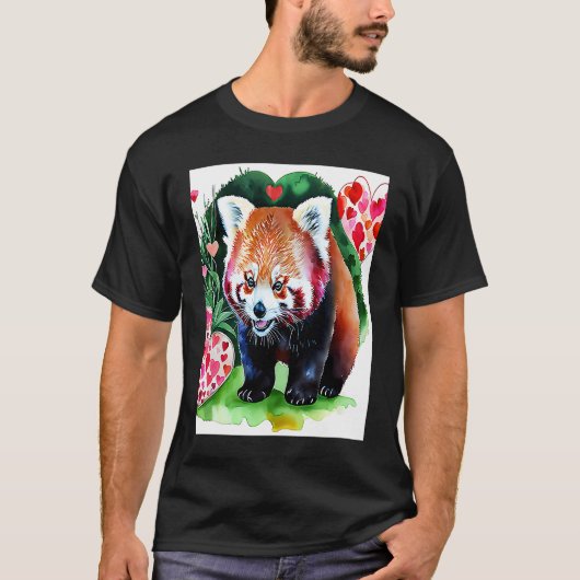 Valentine's Day Love Heart Red Panda Girlfriend Fi Tシャツ (正面)