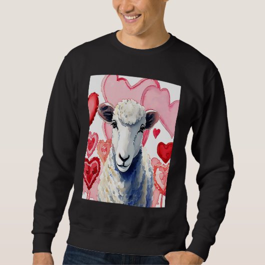 Valentine's Day Love Heart Sheep Girlfriend Fiancé スウェットシャツ (正面)