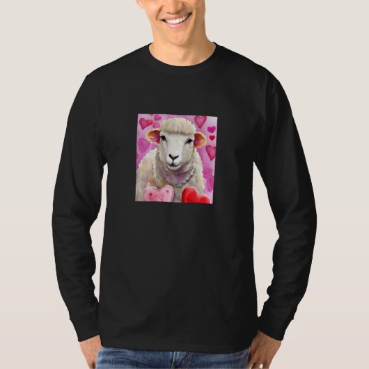Valentine's Day Love Heart Sheep Girlfriend Fiancé Tシャツ (正面)