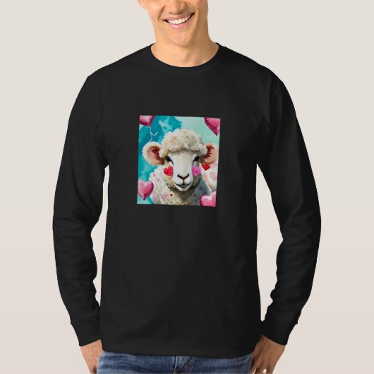 Valentine's Day Love Heart Sheep Girlfriend Fiancé Tシャツ (正面)