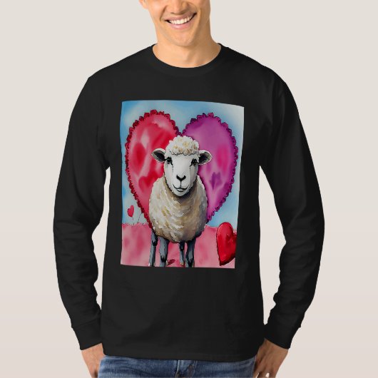 Valentine's Day Love Heart Sheep Girlfriend Fiancé Tシャツ (正面)
